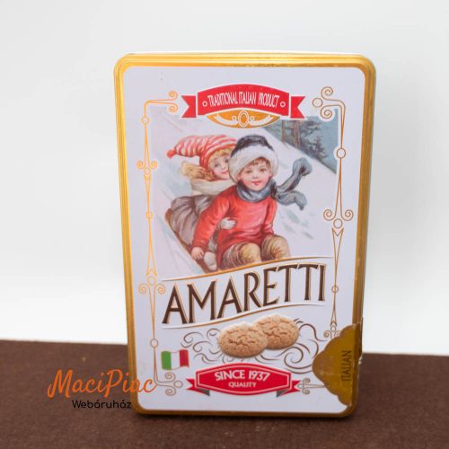 Felnyitható tetejű vintage fém doboz Gadeschi Amaretti Olasz mandulás sütemény volt benne (dombor mintás)