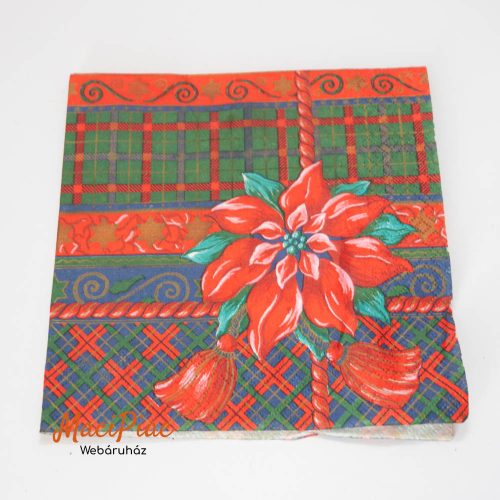 Mikulás virág mintás Karácsonyi szalvéta PAP STAR 3 rétegű 33x33 cm