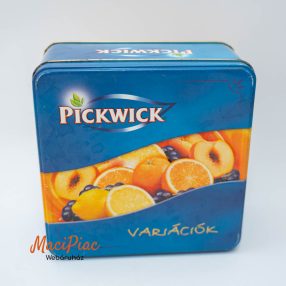   Levehető tetejű vintage teás PICKWICK VARIÁCIÓK kék fém doboz 