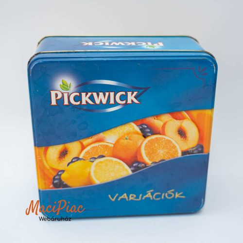 Levehető tetejű vintage teás PICKWICK VARIÁCIÓK kék fém doboz 