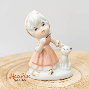   Porcelán kislány cicával nipp, dekoráció, szobor Peach Elegance Giftcraft márkájú