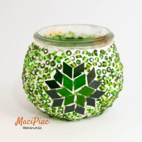   Üveg zöld üveg gyöngyökkel és mozaik darabokkal díszített gömb alakú teamécses vagy gyertyatartó Kézi munka!