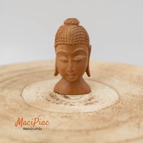 Fából faragott, kisméretű Buddha fejszobor (büszt)