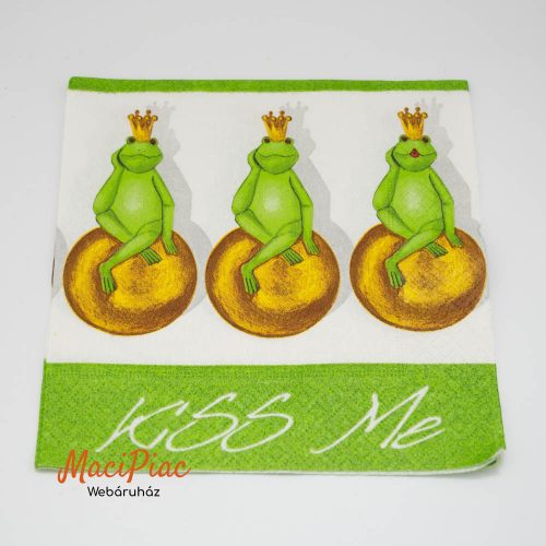 Béka király mintás szalvéta KISS ME felírattal, Paper-Desing 33x33 cm 3 rétegű