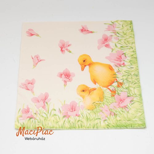 Húsvét kis sárga kacsák virágok mintás szalvéta Hosti Német termék 33x33 cm 3 rétegű