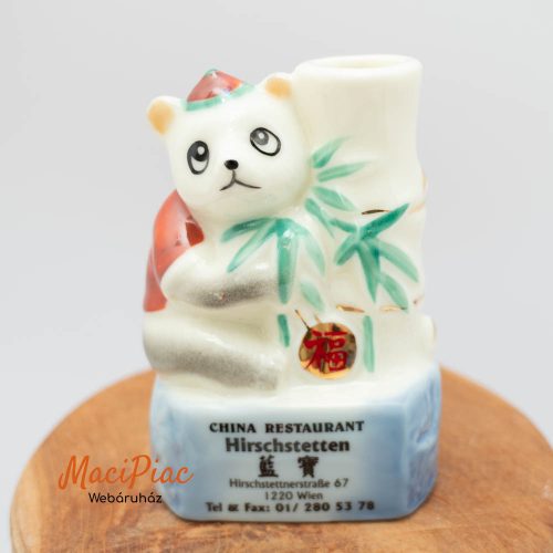 Retro kínai pandás porcelán váza / tolltartó – Bécsi éttermi reklámtárgy