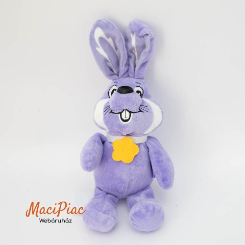 Plüss Milka nyúl, nyuszi sárga filc virággal a nyakában 