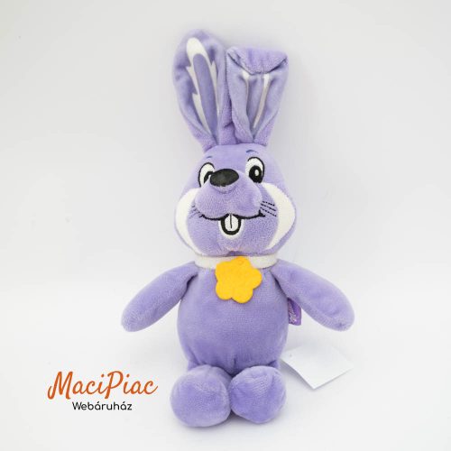 Plüss Milka nyúl, nyuszi sárga filc virággal a nyakában