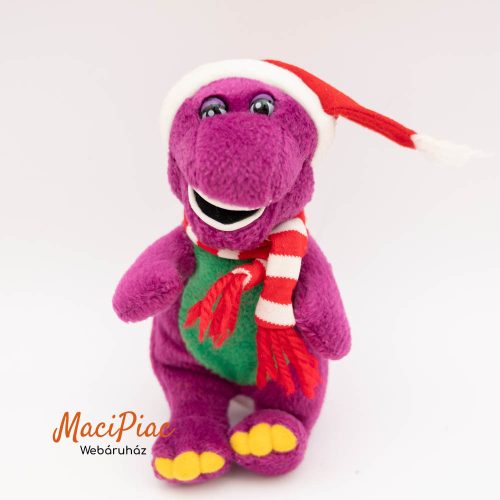  Fisher Price Barney lila plüss dinoszaurusz Mikulás sapkában 1999-es