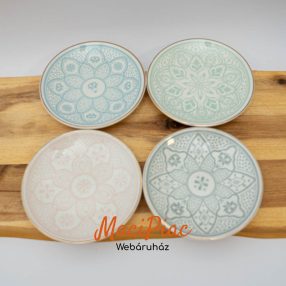   Porcelán kerek kicsi, tányér, tányérka, sütistál Action Belgium 4 db különböző mandala és virágmintás SAHARA Új!