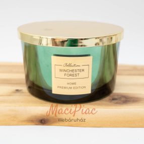   Gyertya zöld kerek üvegben arany színű tetővel WINCHESTER FOREST Collection HOME PREMIUM EDITON Karácsonyi illat Új!