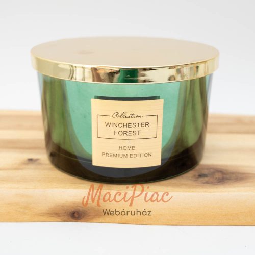 Gyertya zöld kerek üvegben arany színű tetővel WINCHESTER FOREST Collection HOME PREMIUM EDITON Karácsonyi illat Új!