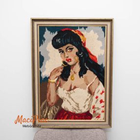   Vintage cigánylány vagy spanyol nő mintás falikép goblein Orsztrák hagyatékból!