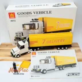   CONTAINER TRUCK sárga "lego" építűjáték kamion 6 éves kortól WANGE márka, legóval kompatibilis 