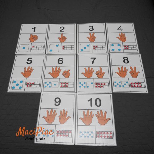Gyerekeknek számolást segítő oktatási kártyák (1–10) Montessori típusú
