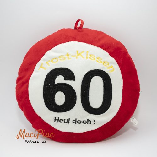 Piros színű kerek párna, díszpárna 60 születésnapra 