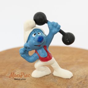   Vintage gumi figura Hupikék törpikék Törperős súlyzóval 1970-1990