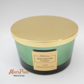   Gyertya zöld kerek üvegben arany színű tetővel WINCHESTER FOREST Collection HOME PREMIUM EDITON Karácsonyi illat Új!