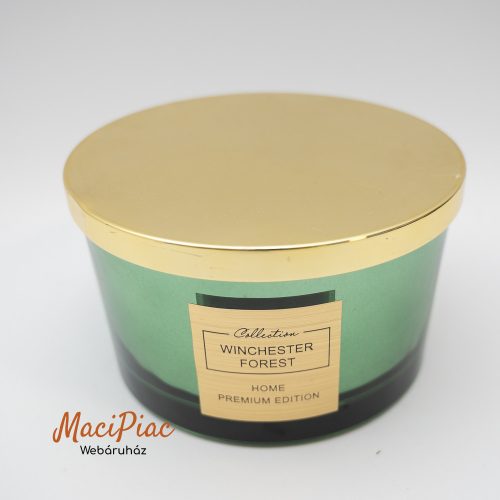 Gyertya zöld kerek üvegben arany színű tetővel WINCHESTER FOREST Collection HOME PREMIUM EDITON Karácsonyi illat Új!