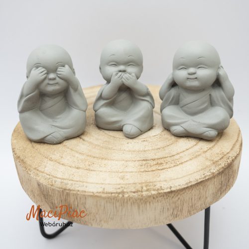 Cement ülő Buddha szobor, figura 3 db, nem lát, nem hall, nem beszél Új!