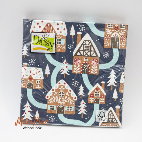 Mézeskalács házikó mintás Karácsonyi szalvéta Daisy új! 3 rétegű 33x33 cm 20 db