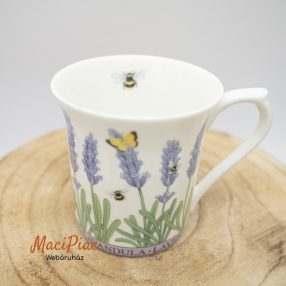   Finom porcelán levendula, méhecske mintás teás, kávés bögre Royale Garden Staffordshire márkájú, kézzel dekorált Bone China