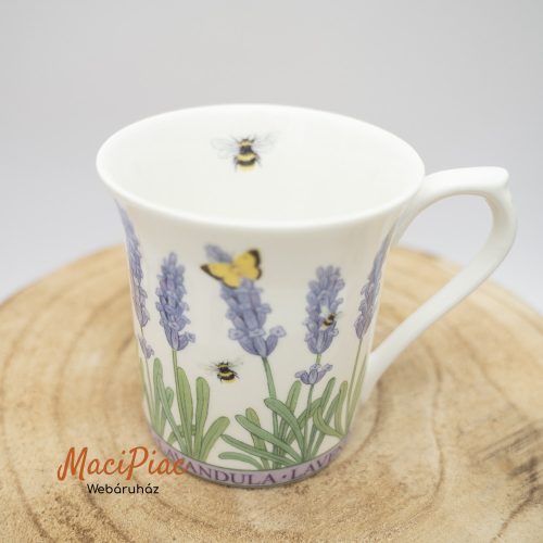 Finom porcelán levendula, méhecske mintás teás, kávés bögre Royale Garden Staffordshire márkájú, kézzel dekorált Bone China