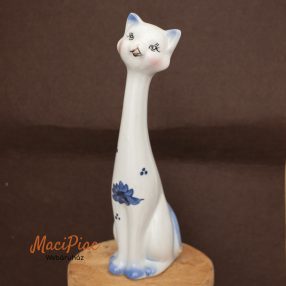   Vintage lengyel Bolesławiec / Boleszláv kerámia cica, macska nipp, dekoráció, figura