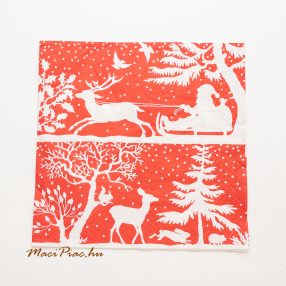   Téli táj Mikulással piros alapon szalvéta Table@Home 33x33 cm 3 rétegű