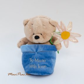   Plüss maci virággal, virág cserépben To Mum with love! felírattal Anyának szerettel! 
