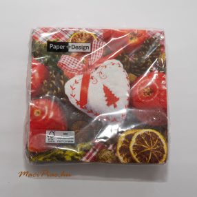   Szív, alma, narancskarikák Karácsonyi mintás szalvéta Paper+Design 25x25 cm