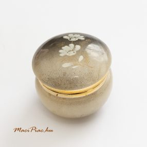   Pici márvány szelence - zöldes szürke dobozka halvány virág mintával Olasz