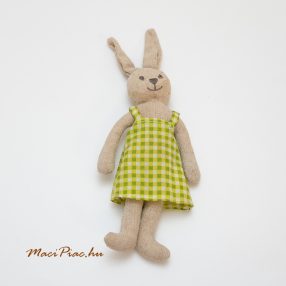   Tesztil nyúl, nyuszi zöld kovkás szoknyában Dekoráció 100% pamut Francia La Gacilly