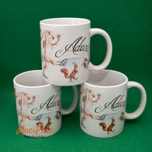 Wolfgangseeer Advent Raja 2011 Korcsolyázó mókus és angyalok mintáskarácsonyi porcelán bögre 2 db + 1 db ajándék
