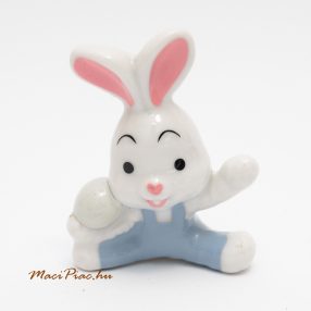   Porcelán fehér fiú nyúl, nyuszi, kék kantáros nadrágban nipp Ausztria 