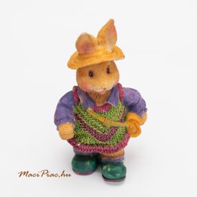   Polyrezin nyúl, nyuszi fiú oldaltáskával sétál dekoráció, nipp, dísztárgy (húsvéti) 