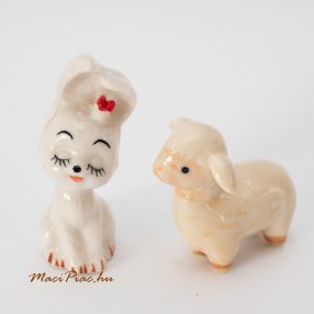   Porcelán mini bárány, bari és nyúl nyuszi páros dekoráció, nipp 1970