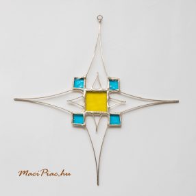   Kék-sárga ólomüveg csillag karácsonyi dekoráció, akasztható