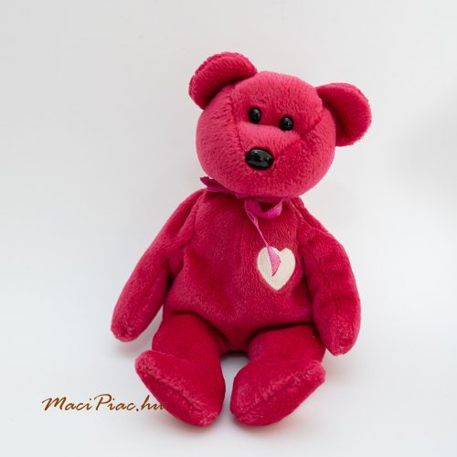  Ty plüss ciklámen színű maci fehér szív hímzéssel Beanie Babies Valentine Bear 1999