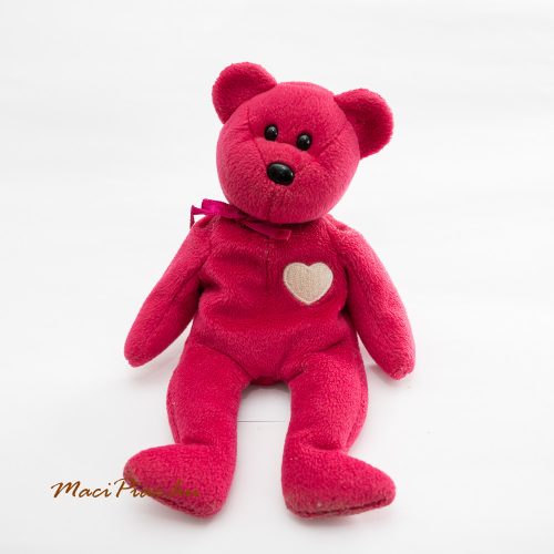  Ty plüss ciklámen színű maci fehér szív hímzéssel Beanie Babies Valentine Bear 1999