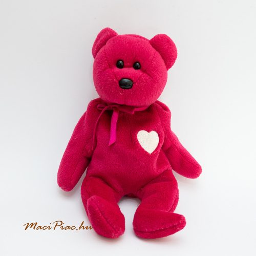  Ty plüss ciklámen színű maci fehér szív hímzéssel Beanie Babies Valentine Bear 1999