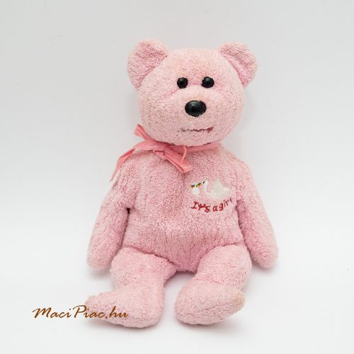  Ty plüss rózsaszín maci fehér gólya hímzéssel It' a girl 2002 Ty Beanie Baby "Baby Girl" Retired Pink Bear