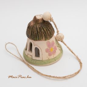   Mázas kerámia mini aksztható kis harang, csengő házikó alakú dekorációk