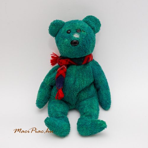  Ty plüss zöld színű maci piros kockás sállal a nyakában Beanie Babies Bear, 1999 Wallace 