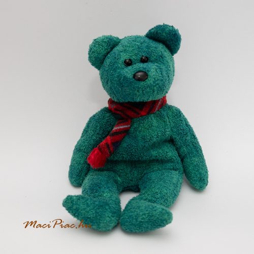  Ty plüss zöld színű maci piros kockás sállal a nyakában Beanie Babies Bear, 1999 Wallace 