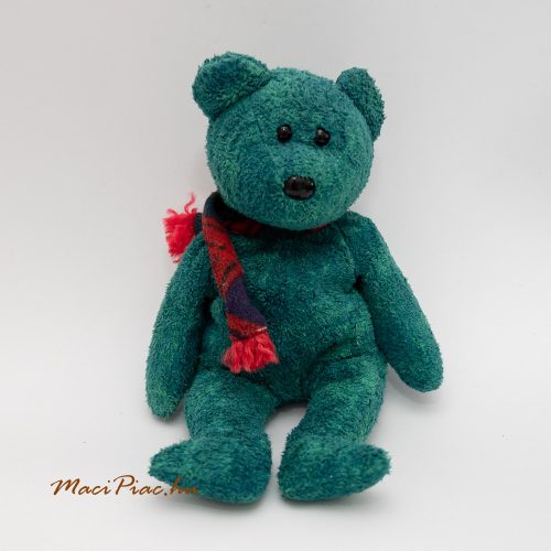  Ty plüss zöld színű maci piros kockás sállal a nyakában Beanie Babies Bear, 1999 Wallace 