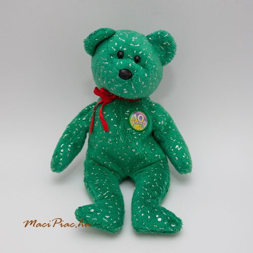  Ty plüss zöld színű 10 éves ezüst litteres piros masnival a nyakában maci TY Beanie Babies - DECADE the Bear 2003