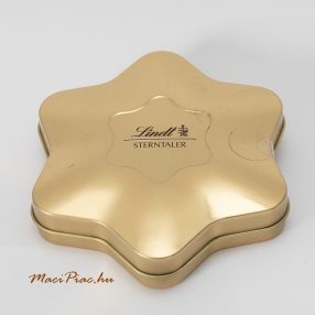   Lindt STERNTALER levehető tetejű arany színű virág alakú bombonos fém doboz 2009