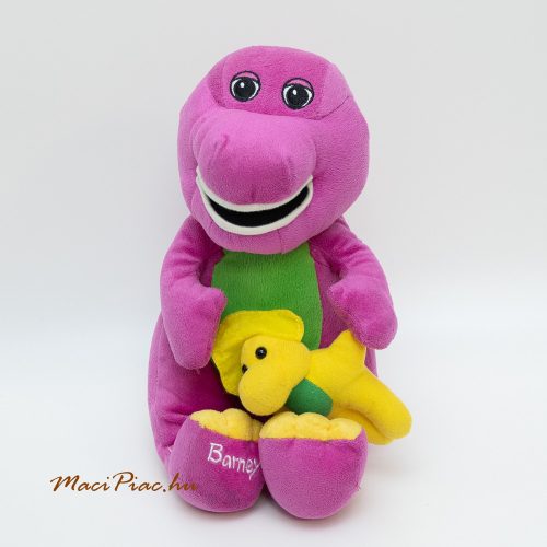  Fisher Price Barney lila plüss dinoszaurusz kis sárga dínóval a kezében 2013 Lyons Ölelniveló, selymes!