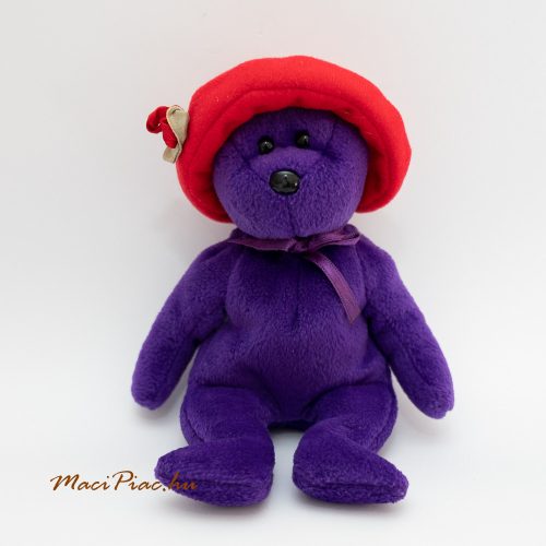 Plüss lila maci piros kalapban Ty Beanie Baby Ruby Red Hat Bear 2006 Nagyon ritka!